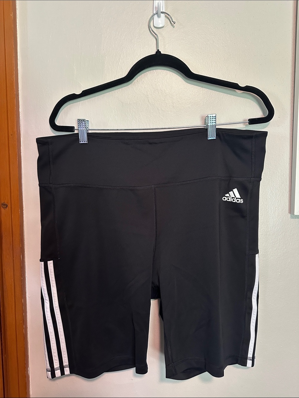 adidas Black Bike Shorts with White Side Stripes